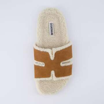 CUSHIONAIRE Cuddle Fur Slippers for Women Faux Shearling Slide Sandal +Memory Foam, cozy slippers, RUST 6.5