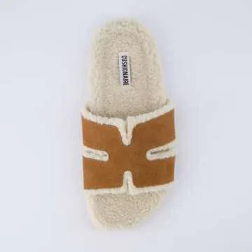 CUSHIONAIRE Cuddle Fur Slippers for Women Faux Shearling Slide Sandal +Memory Foam, cozy slippers, RUST 6.5