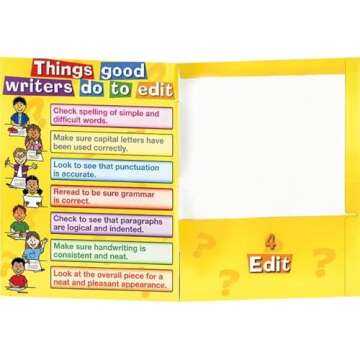 Really Good Stuff Writing Process 4-Pocket Laminated Student Folders, 9.5" by 12" (Set of 12) - Keep Students Organized and Teaches Writing Process, Store Work-in-Progress and Monitor Progression