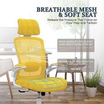 Mimoglad Office Chair, High Back Ergonomic Desk Chair with Adjustable Lumbar Support and Headrest, Swivel Task Chair with flip-up Armrests for Guitar Playing, 5 Years Warranty (Classic, Yellow)