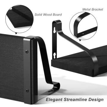 Love-KANKEI Floating Shelves Wall Mounted Rustic Wood Wall Shelves Set of 3 for Bedroom Living Room Bathroom Kitchen Black