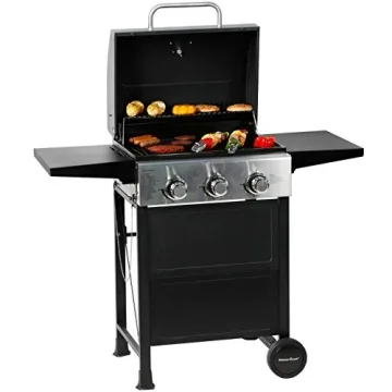 MASTER COOK 3 Burner BBQ Grill - Stainless Steel 30,000 BTU with Foldable Shelves