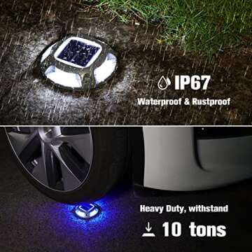 VOLISUN Solar Dock Marine Lights 12 Pack,2 Colors in 1,Outdoor LED Solar Powered Waterproof Driveway Marker Deck Lights for Warning Step Sidewalk Pathway (White/Blue)