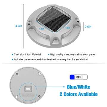 VOLISUN Solar Dock Marine Lights 12 Pack,2 Colors in 1,Outdoor LED Solar Powered Waterproof Driveway Marker Deck Lights for Warning Step Sidewalk Pathway (White/Blue)