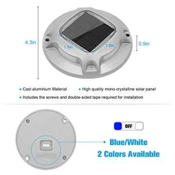 VOLISUN Solar Dock Marine Lights 12 Pack,2 Colors in 1,Outdoor LED Solar Powered Waterproof Driveway Marker Deck Lights for Warning Step Sidewalk Pathway (White/Blue)