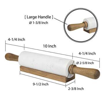 Creative Home Deluxe Natural Marble Rolling Pin with Acacia Wooden Handles and Cradle - Perfect for ...