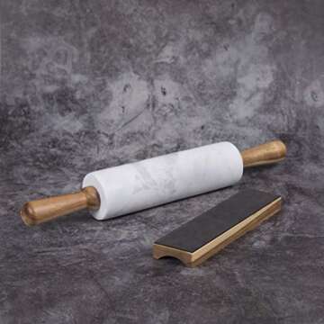 Creative Home Marble Rolling Pin with Wooden Cradle