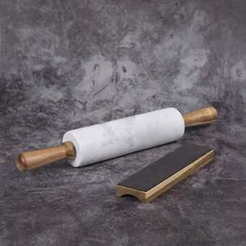 Creative Home Marble Rolling Pin with Wooden Cradle