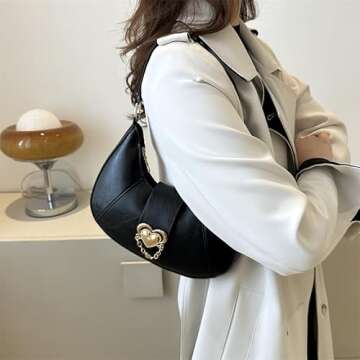 Lushandy Small Crescent Shoulder Bag for Women PU Leather Hobo Handbag Retro Y2k 90s Clutch Purse Trendy Underarm Bag