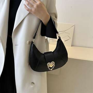 Lushandy Small Crescent Shoulder Bag for Women PU Leather Hobo Handbag Retro Y2k 90s Clutch Purse Trendy Underarm Bag