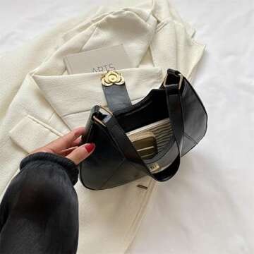 Lushandy Small Crescent Shoulder Bag for Women PU Leather Hobo Handbag Retro Y2k 90s Clutch Purse Trendy Underarm Bag