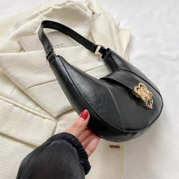 Lushandy Small Crescent Shoulder Bag for Women PU Leather Hobo Handbag Retro Y2k 90s Clutch Purse Trendy Underarm Bag