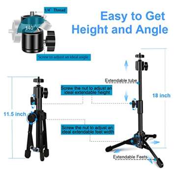 Webcam Tripod Stand Extendable Desktops Tripod for Camera/Phone/Webcam, Desk Tripod Webcam Mount Holder Compatible with Logitech Stream Webcam C925e C922x C922 C930e C930 C920 C615 /iPhone/Ring Light