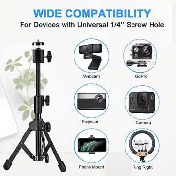 Webcam Tripod Stand Extendable Desktops Tripod for Camera/Phone/Webcam, Desk Tripod Webcam Mount Holder Compatible with Logitech Stream Webcam C925e C922x C922 C930e C930 C920 C615 /iPhone/Ring Light