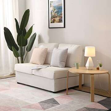 Modern Small Ceramic Table Lamp, Cream Irregular Geometric Bedside Desk lamp for Living Room Bedrooms, Farmhouse Nightstand Lamps with White Fabric Shade