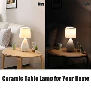 Modern Small Ceramic Table Lamp, Cream Irregular Geometric Bedside Desk lamp for Living Room Bedrooms, Farmhouse Nightstand Lamps with White Fabric Shade