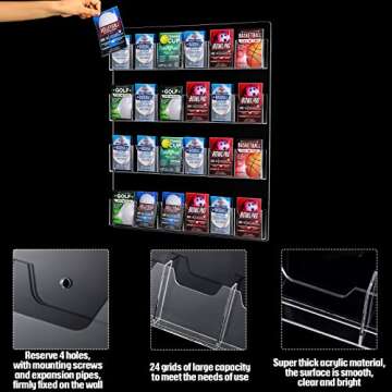 Weysat Acrylic Brochure Pamphlet Holder Brochure Display Stand Business Tri Fold Multi Slot Holder Rack Wall Mount Clear Pocket Space Saver for Flyer Literature Menu Advertise(1 Piece)