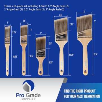 10 Pack Pro-Grade Premium Wall/Trim House Paint Brush Set Great for Professional Painter and Home Ow...