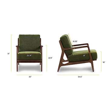 POLY & BARK Verity Lounge Chair, Distressed Green Velvet