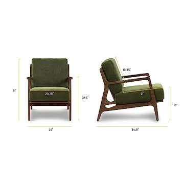 POLY & BARK Verity Lounge Chair, Distressed Green Velvet