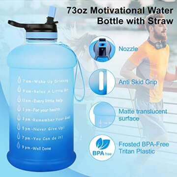 layajia 73OZ/0.6 Gallon Motivational Large Water Bottle with Straw & Time Marker, Leakproof BPA Free Big Water Jug, Wide Mouth Portable, Ensure You Drink Enough Water Daily for Fitness Outdoor Sports