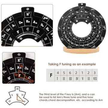 VMBQRTI Circle of Fifths Wheel Metal with Wooden Stand, Complete with Guitar Chord Chart and Music Theory Book for Musical Instrument Learning