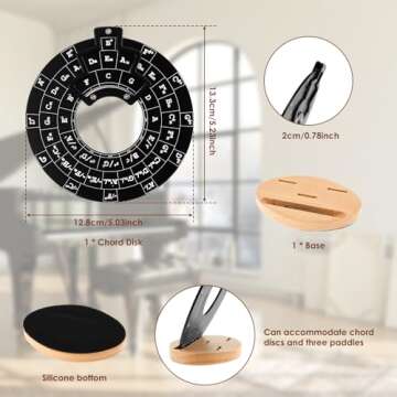 VMBQRTI Circle of Fifths Wheel Metal with Wooden Stand, Complete with Guitar Chord Chart and Music Theory Book for Musical Instrument Learning