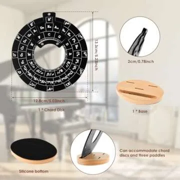 VMBQRTI Circle of Fifths Wheel Metal with Wooden Stand, Complete with Guitar Chord Chart and Music Theory Book for Musical Instrument Learning