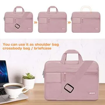 MOSISO Laptop Shoulder Bag Compatible with MacBook Pro 16 inch 2023-2019 M3 A2991 M2 A2780 M1 A2485 A2141/Pro 15 A1398,15-15.6 inch Notebook,Polyester Flapover Briefcase Sleeve Case, Baby Pink