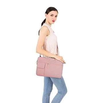 MOSISO Laptop Shoulder Bag Compatible with MacBook Pro 16 inch 2023-2019 M3 A2991 M2 A2780 M1 A2485 A2141/Pro 15 A1398,15-15.6 inch Notebook,Polyester Flapover Briefcase Sleeve Case, Baby Pink
