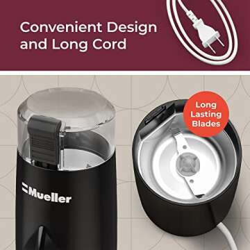 Mueller Living HyperGrind Precision Electric Spice/Coffee Grinder Mill with Large Grinding Capacity and Powerful Motor also for Spices, Herbs, Nuts, Grains, Black