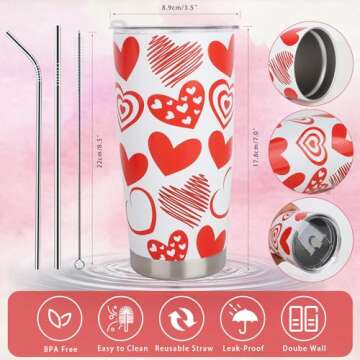 CAKKA Valentines Day Gifts for Her, 8 PCS Romantic Gift Set Includes 20 oz Tumbler with Lid Straw Br...