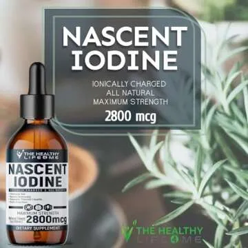 Nascent Iodine Organic | 2800mcg | Potassium Iodide | Iodine Supplement | Iodine Drops | Vegan | Clear Color | Large 2oz