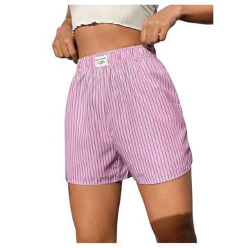 OYOANGLE Women's Summer Casual Striped Print Elastic Waist Mid Rise Straight Leg Shorts Pink M