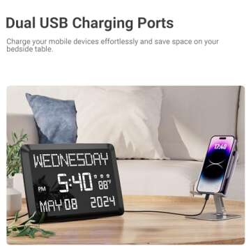 11.5” Digital Wall Clock with Temperature & 3 Alarms