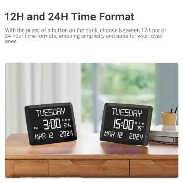 11.5” Digital Wall Clock with Temperature & 3 Alarms