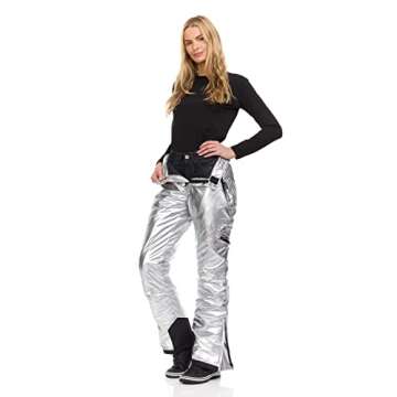 Arctic Quest Women's Snow Ski Pants Water Resistant Softshell Insulated Flare for Snowboarding Hiking Winter Outdoor Pants, Metallic Silver, Large