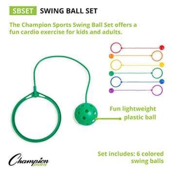 Champion Sports Skip Ball Ankle Toy for Kids, Pack of 6, Assorted Colors - Durable Hopper / Swingball Set with 18-Inch Cord, 5.5-Inch Diameter Ankle Ring - Fun Jumper and Exercise Equipment