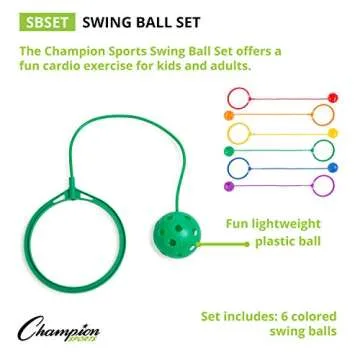 Champion Sports Skip Ball Ankle Toy for Kids, Pack of 6, Assorted Colors - Durable Hopper / Swingball Set with 18-Inch Cord, 5.5-Inch Diameter Ankle Ring - Fun Jumper and Exercise Equipment