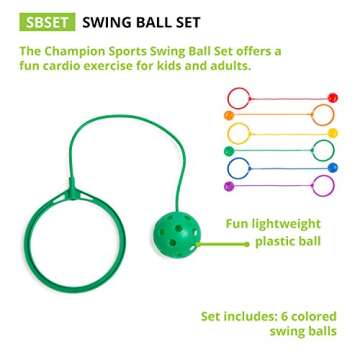 Champion Sports Skip Ball Ankle Toy for Kids, Pack of 6, Assorted Colors - Durable Hopper / Swingball Set with 18-Inch Cord, 5.5-Inch Diameter Ankle Ring - Fun Jumper and Exercise Equipment