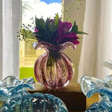 TAVARES Murano Crystal Vases for Flowers - A Stunning Decorative Flower Vase Centerpiece & Small Crystal Vase Perfect for Home or Room Decoration - Measuring 4.72x4.72 Inches