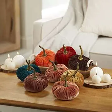 Set of 4 Small Velvet Pumpkins, orange pumpkin home decor, Halloween indoor decor, Thanksgiving cent...