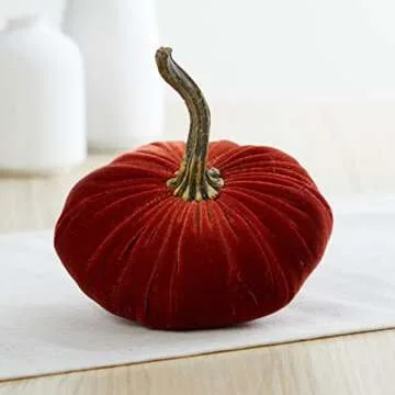Set of 4 Small Velvet Pumpkins, orange pumpkin home decor, Halloween indoor decor, Thanksgiving centerpiece, gift set for hostess, hygge home, fall wedding decor (Bronze, Rust, Harvest, Tangerine)