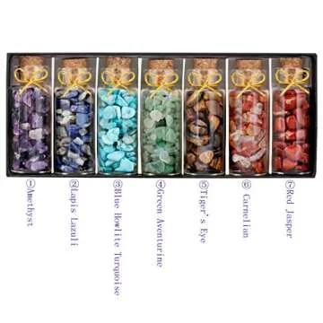 SUNYIK 7 Chakra Stone Wishing Bottles Set of 7, Tumble Chip Crystal Healing Reiki Wicca Stones Kit