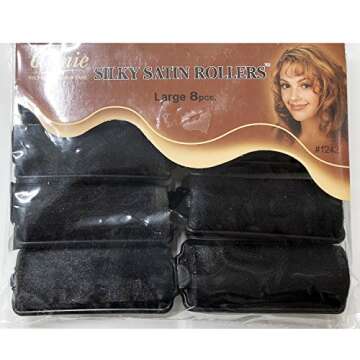 Annie Satin Hair Rollers, Large Size, Black