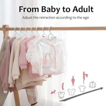 HGYZE Baby Hangers for Closet 50pcs, White Kids Clothes Hanger Plastic, 11-14" Adjustable Bulk Perchas for Newborn, Non-Slip Children Outfit Bear Hanger for Girl Boy Toddler Infant Nursery Clothing