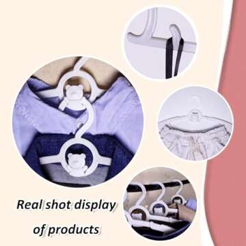 HGYZE Baby Hangers for Closet 50pcs, White Kids Clothes Hanger Plastic, 11-14" Adjustable Bulk Perchas for Newborn, Non-Slip Children Outfit Bear Hanger for Girl Boy Toddler Infant Nursery Clothing
