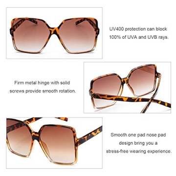 Dollger Oversized Square Sunglasses for Women Big Large Wide Fashion Shades for Men 100% UV Protection Unisex leopard 3