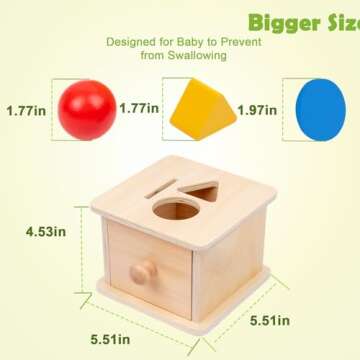 Adena Montessori Coin Box,3 in 1 Object Permanence Box Toys for 1 Year Old Baby Coins,Wooden Montessori Ball Drop Toys Developmental Toys for 6-12 Month Infant Toys,Triangle Ball Round Shapes