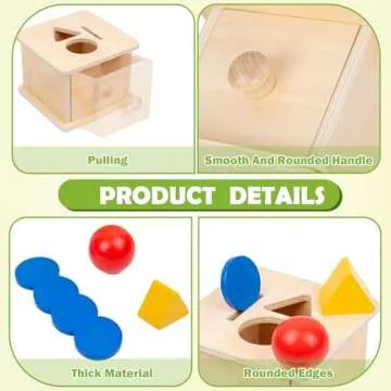 Adena Montessori Coin Box,3 in 1 Object Permanence Box Toys for 1 Year Old Baby Coins,Wooden Montessori Ball Drop Toys Developmental Toys for 6-12 Month Infant Toys,Triangle Ball Round Shapes